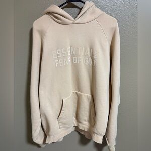 Fear of God Essentials Cream Logo Pullover Hoodie Sweatshirt Sz L Size L